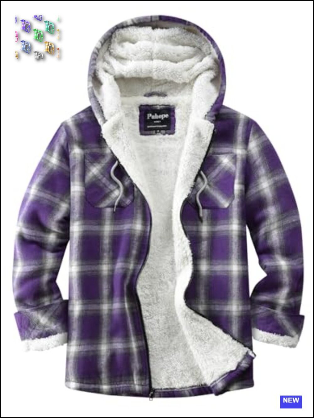 Sherpa Lined Flannel Plaid Fleece Zip Up Hooded Jacket - Soft Fuzzy Lining